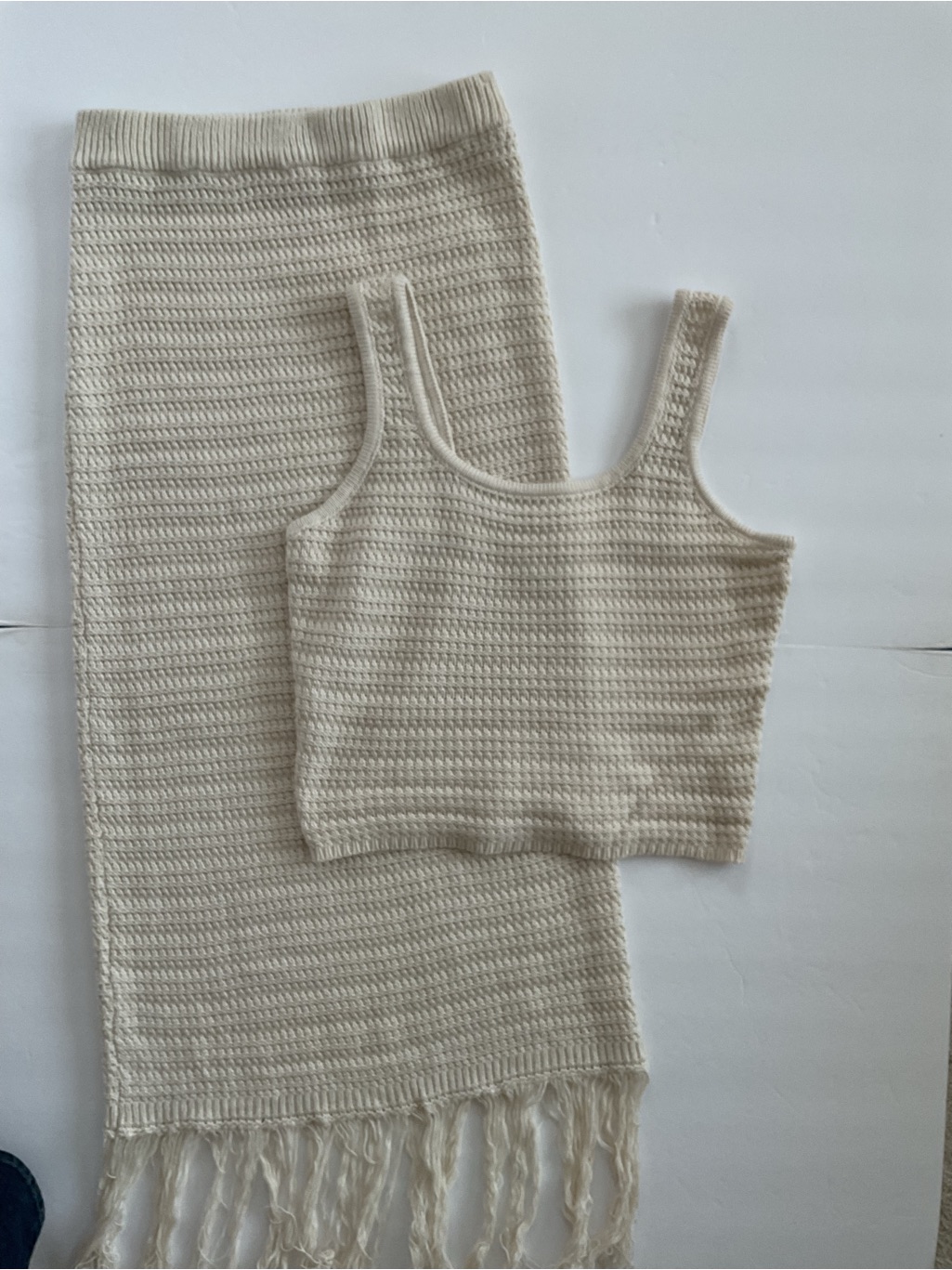 Freshman 1996 Crochet Cropped Tank Top Skirt Set Beige Size S